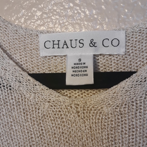 Ivory knit sweater with shiny gold tones Small - Picture 2 of 4